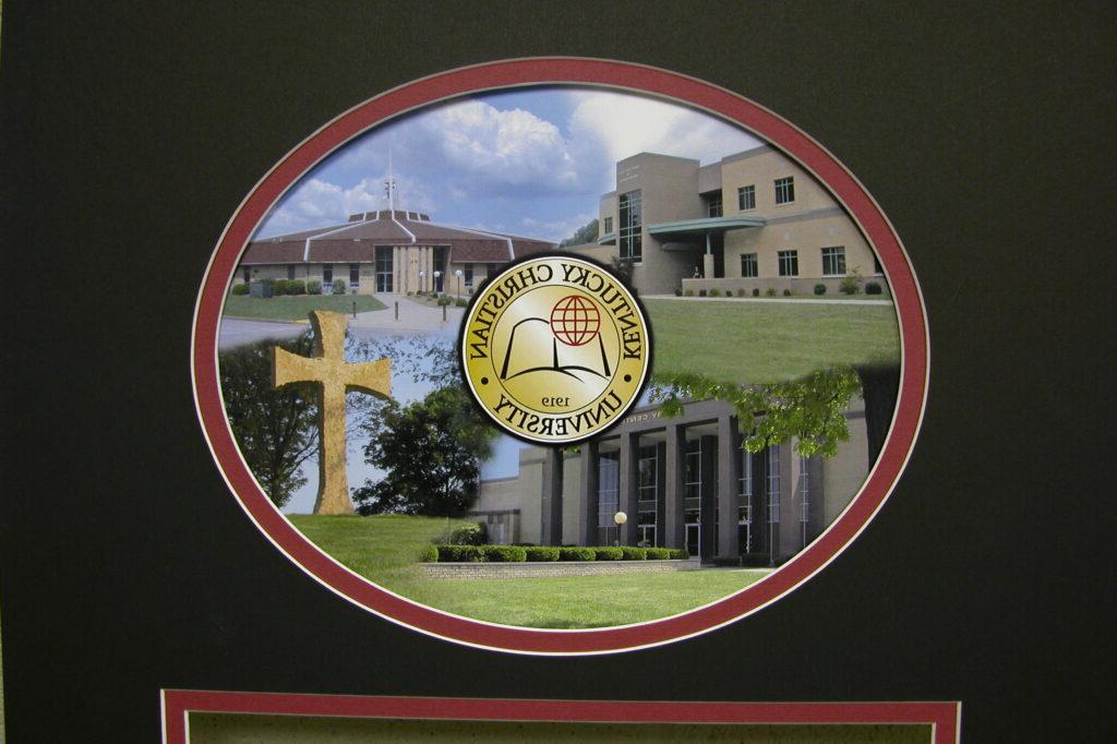 A collage featuring the logo of Kentucky Christian University, showing campus buildings, a large cross, and grassy areas under a clear sky.